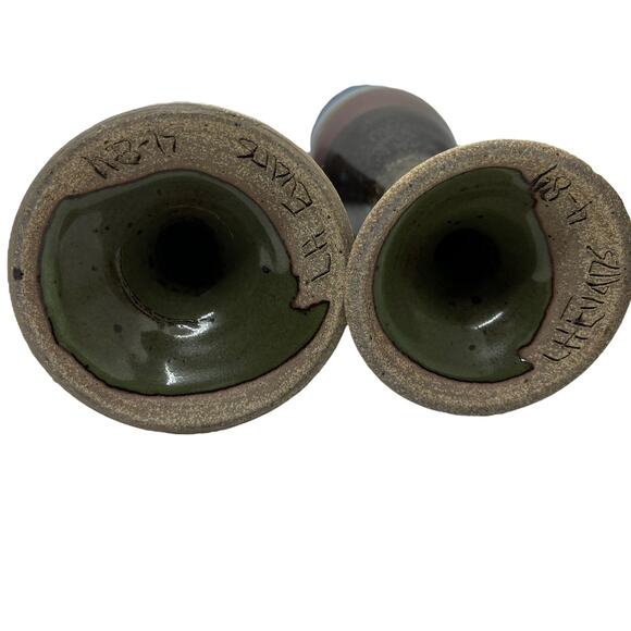 Wine Goblets Flutes Set of Four Ceramic Handmade 1984 Vintage Blue Brown Retro - Picture 8 of 16